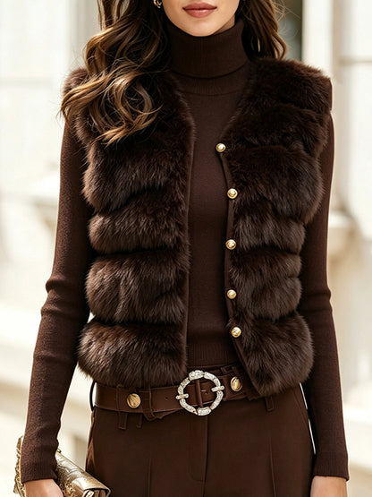 Completo Zafren marrone con gilet in pelliccia sintetica