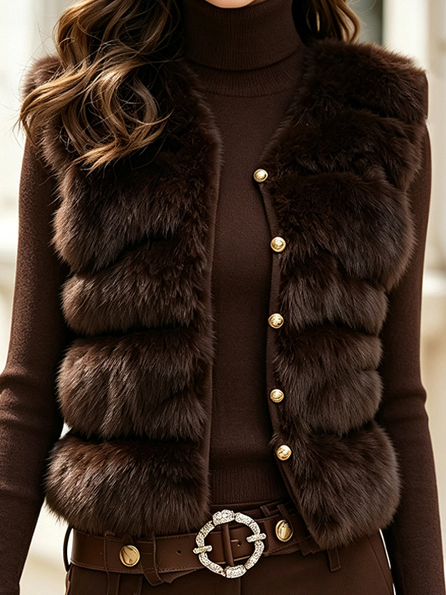 Completo Zafren marrone con gilet in pelliccia sintetica