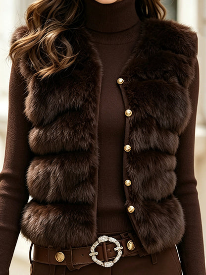 Completo Zafren marrone con gilet in pelliccia sintetica