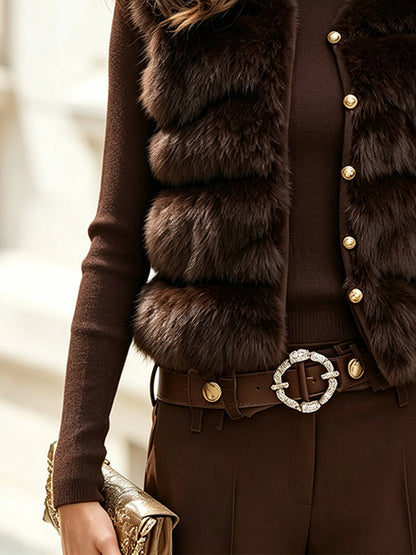 Completo Zafren marrone con gilet in pelliccia sintetica