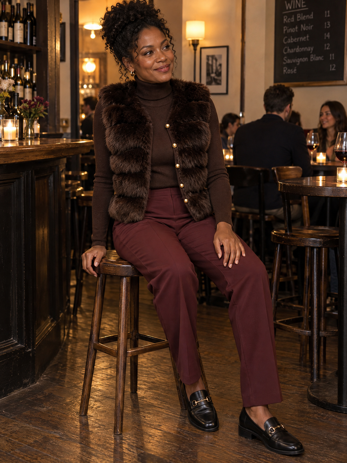 Completo Zafren marrone con gilet in pelliccia sintetica