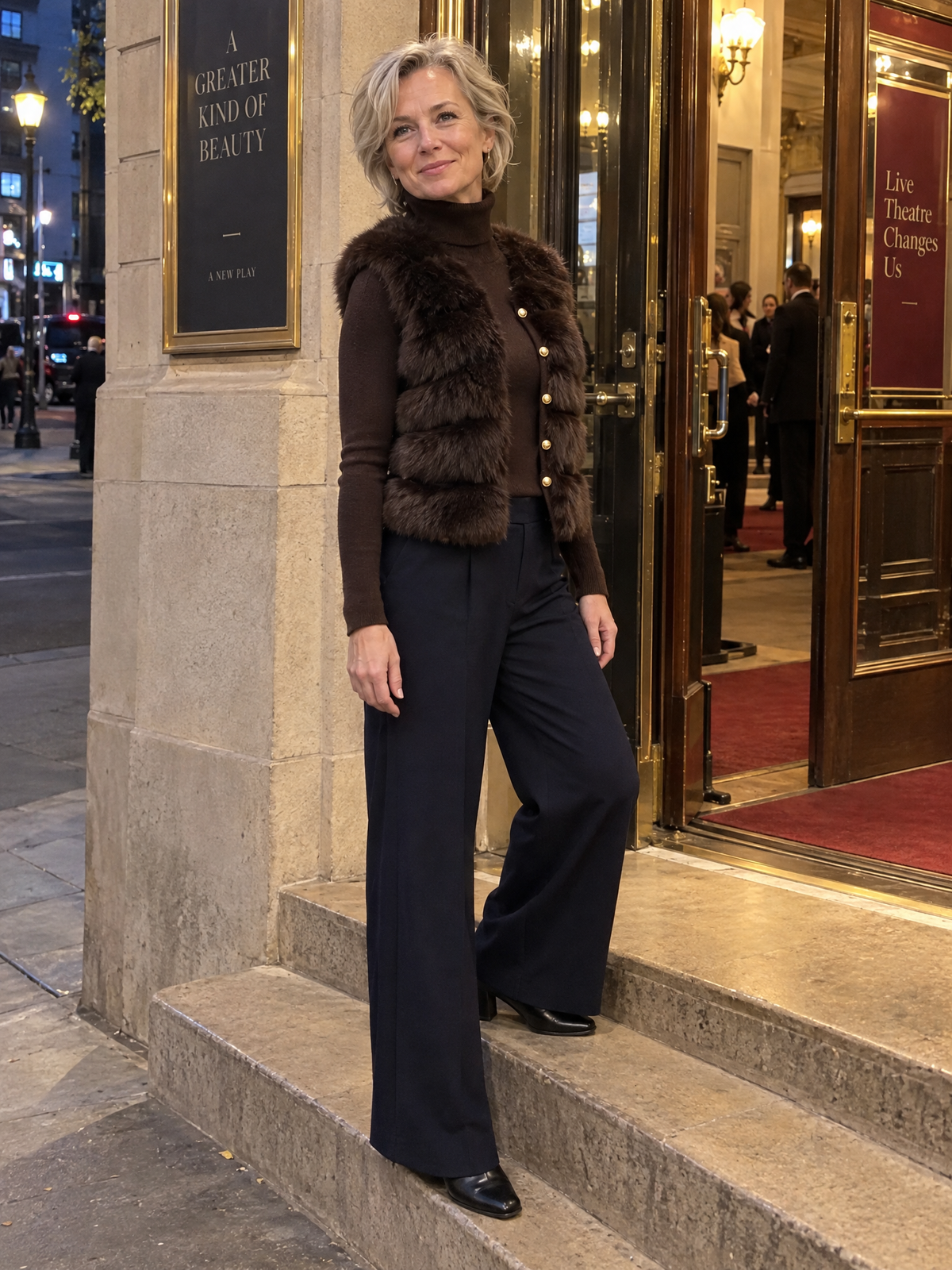 Completo Zafren marrone con gilet in pelliccia sintetica
