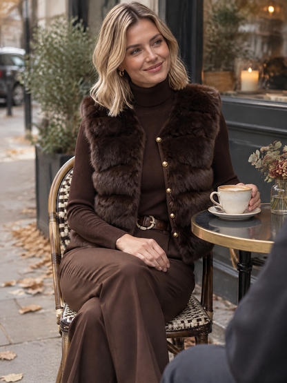 Completo Zafren marrone con gilet in pelliccia sintetica