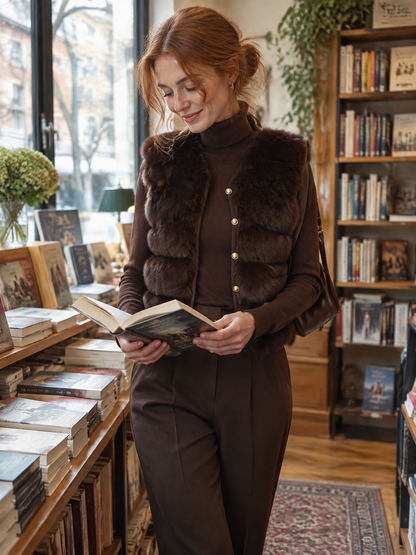 Completo Zafren marrone con gilet in pelliccia sintetica