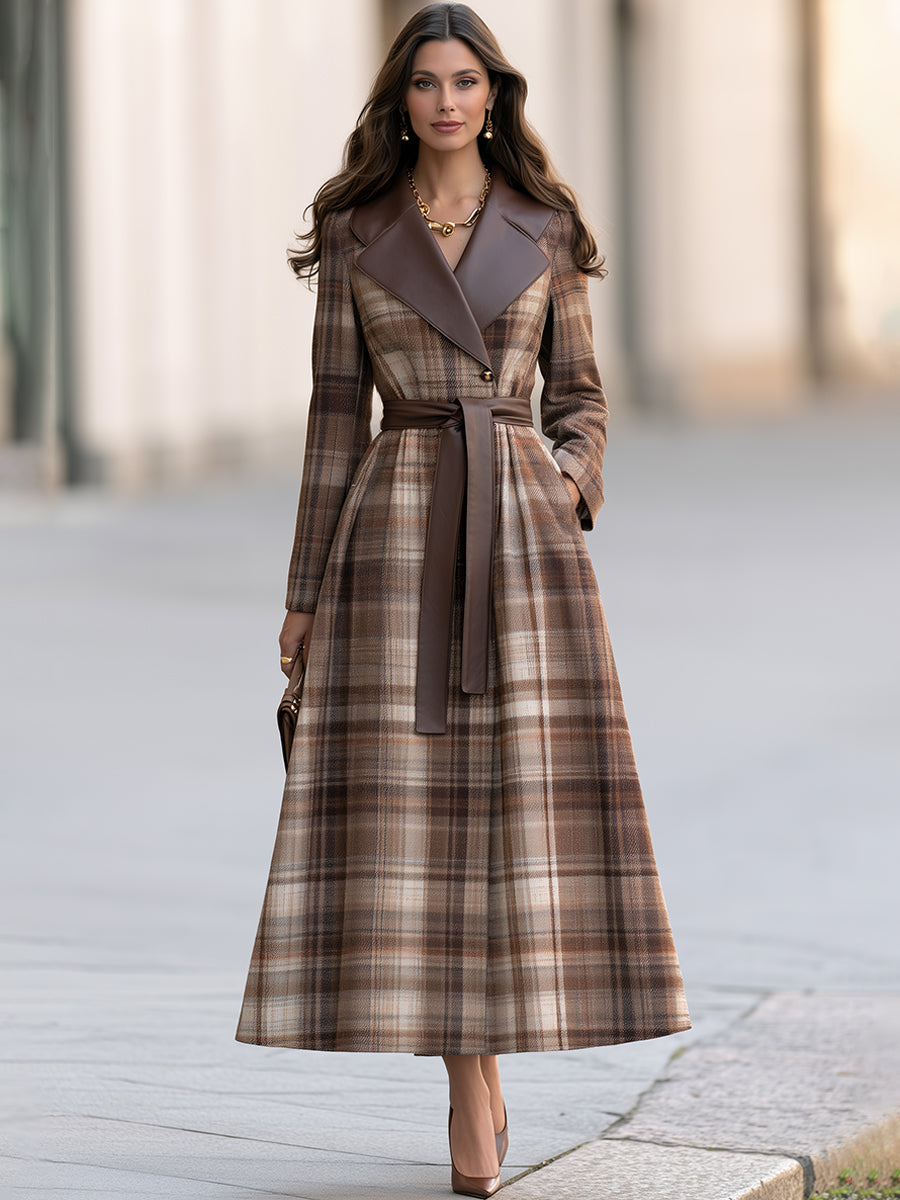 Cappotto maxi Zafren a quadri marroni con cintura