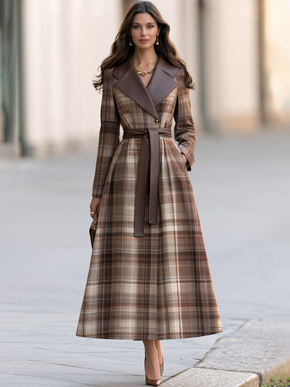Cappotto maxi Zafren a quadri marroni con cintura