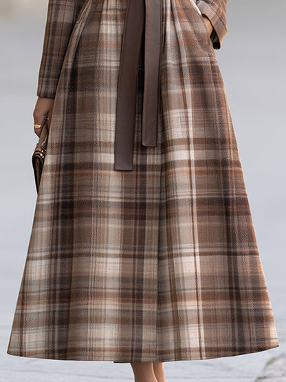 Cappotto maxi Zafren a quadri marroni con cintura