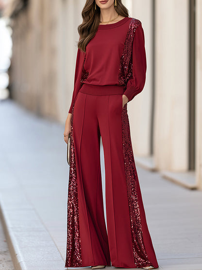 Completo pantaloni Zafren bordeaux con inserti di paillettes