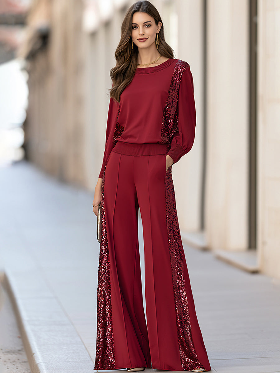 Completo pantaloni Zafren bordeaux con inserti di paillettes