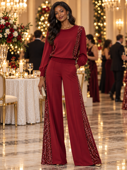 Completo pantaloni Zafren bordeaux con inserti di paillettes