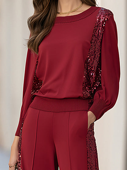 Completo pantaloni Zafren bordeaux con inserti di paillettes