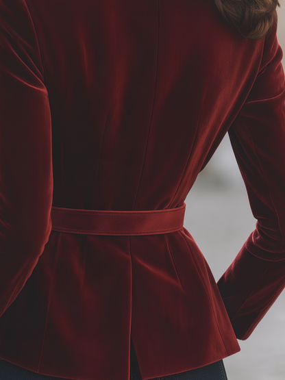 Blazer con peplum e cintura in velluto bordeaux Zafren