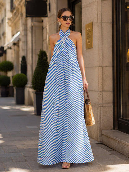 Robe longue à rayures chevron et encolure tour de cou Zafren