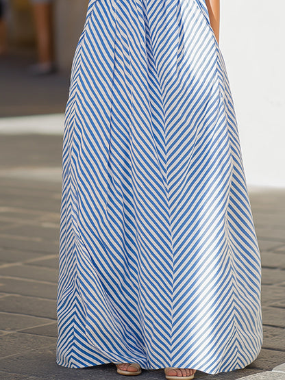 Robe longue à rayures chevron et encolure tour de cou Zafren