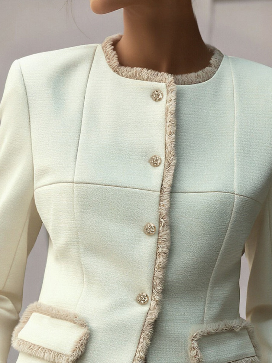Blazer Zafren color crema con finiture sfrangiate e texture