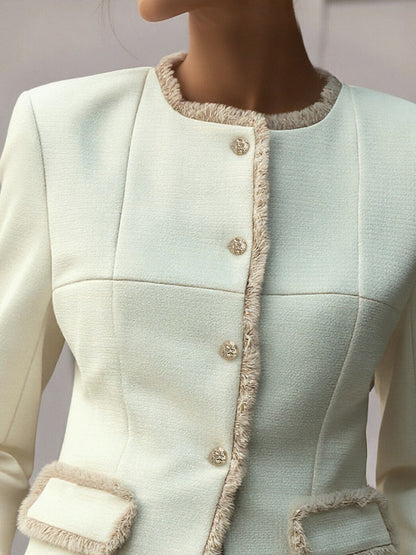 Blazer Zafren color crema con finiture sfrangiate e texture