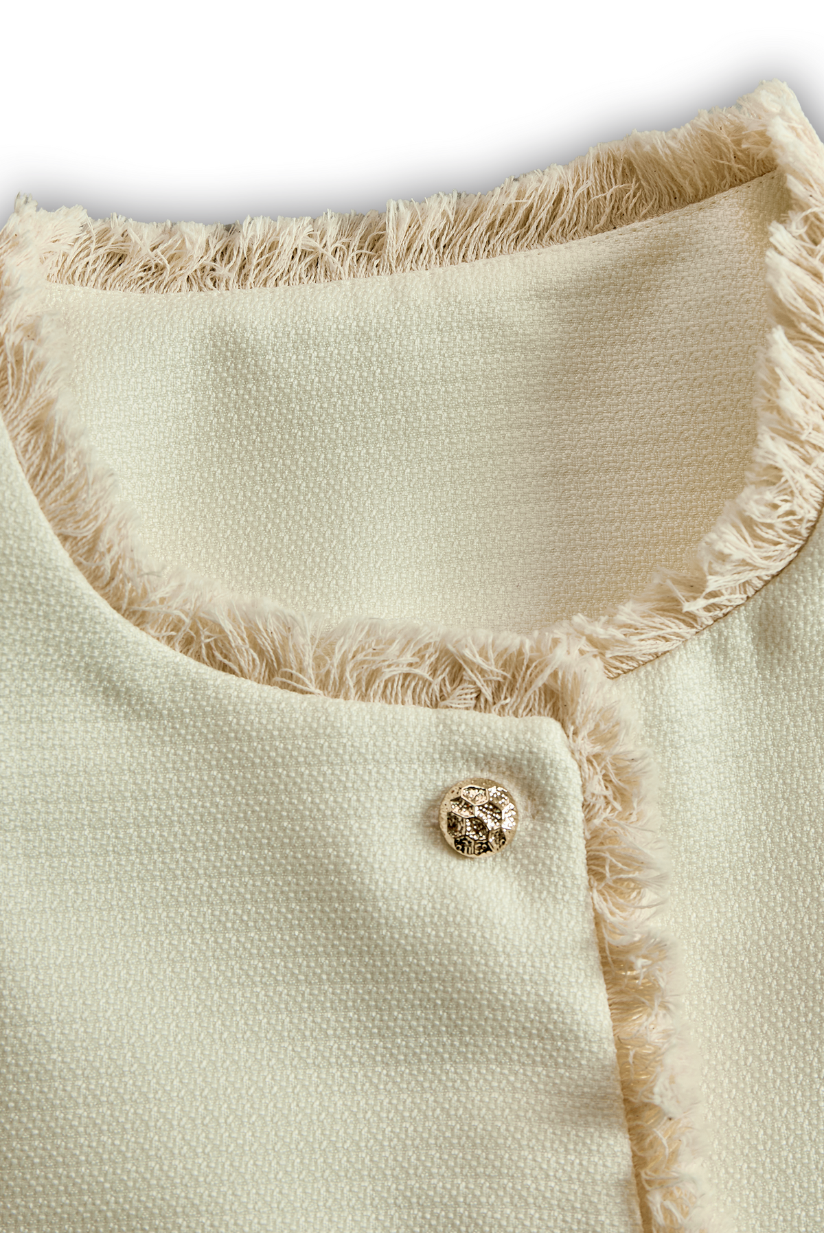 Blazer Zafren color crema con finiture sfrangiate e texture