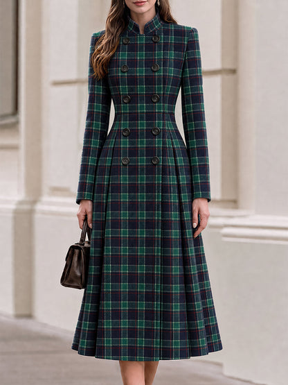 Cappotto midi Zafren verde a quadri, svasato