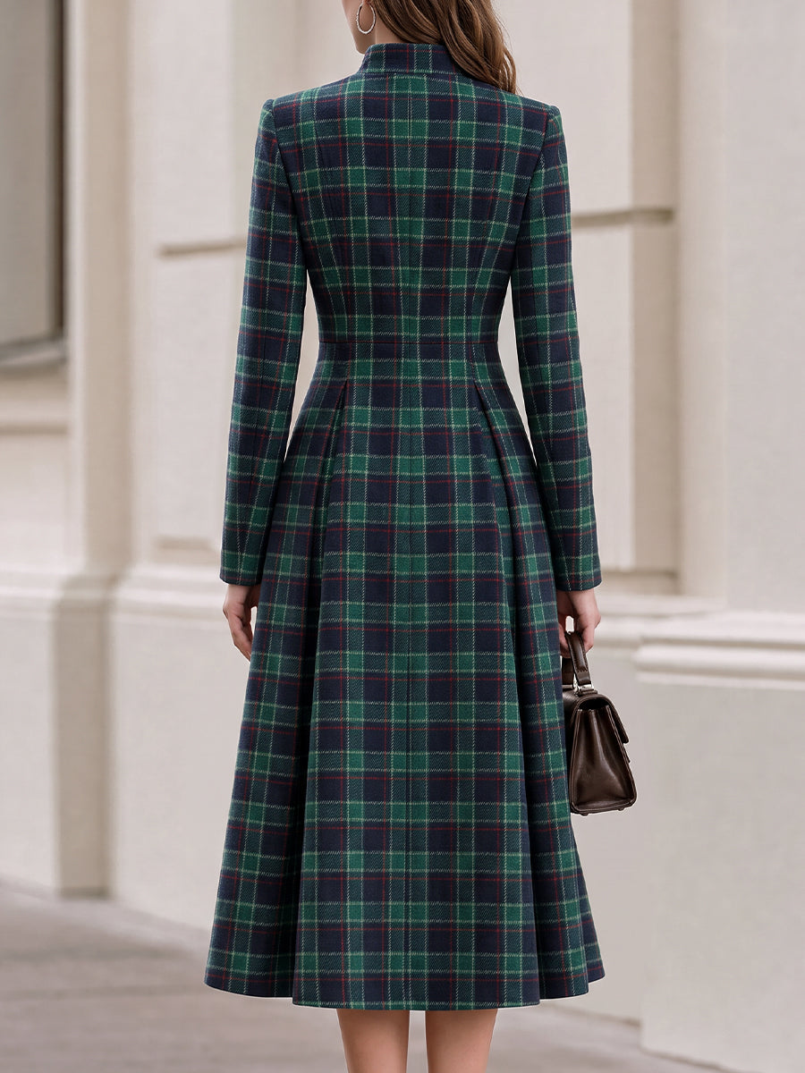 Cappotto midi Zafren verde a quadri, svasato