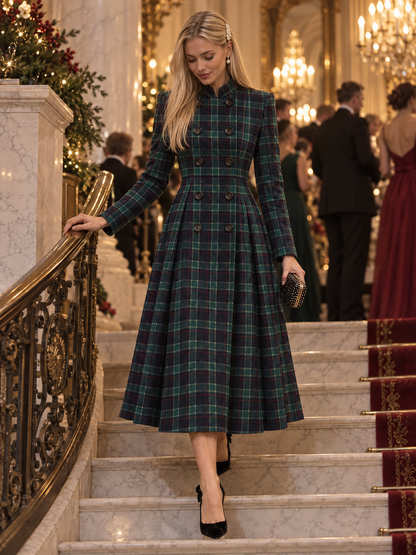 Cappotto midi Zafren verde a quadri, svasato