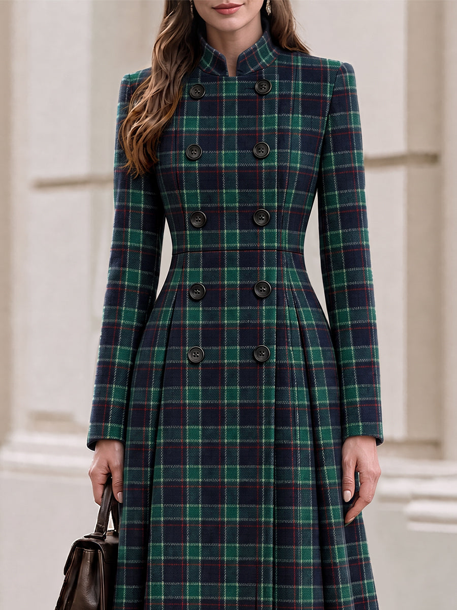 Cappotto midi Zafren verde a quadri, svasato