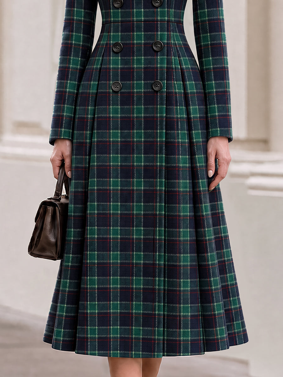 Cappotto midi Zafren verde a quadri, svasato