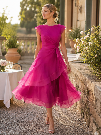 Robe Zafren à manches courtes et organza superposé