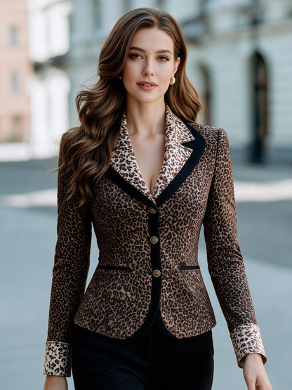 Zafren Blazer z leopardjim vzorcem in kontrastnimi reverji