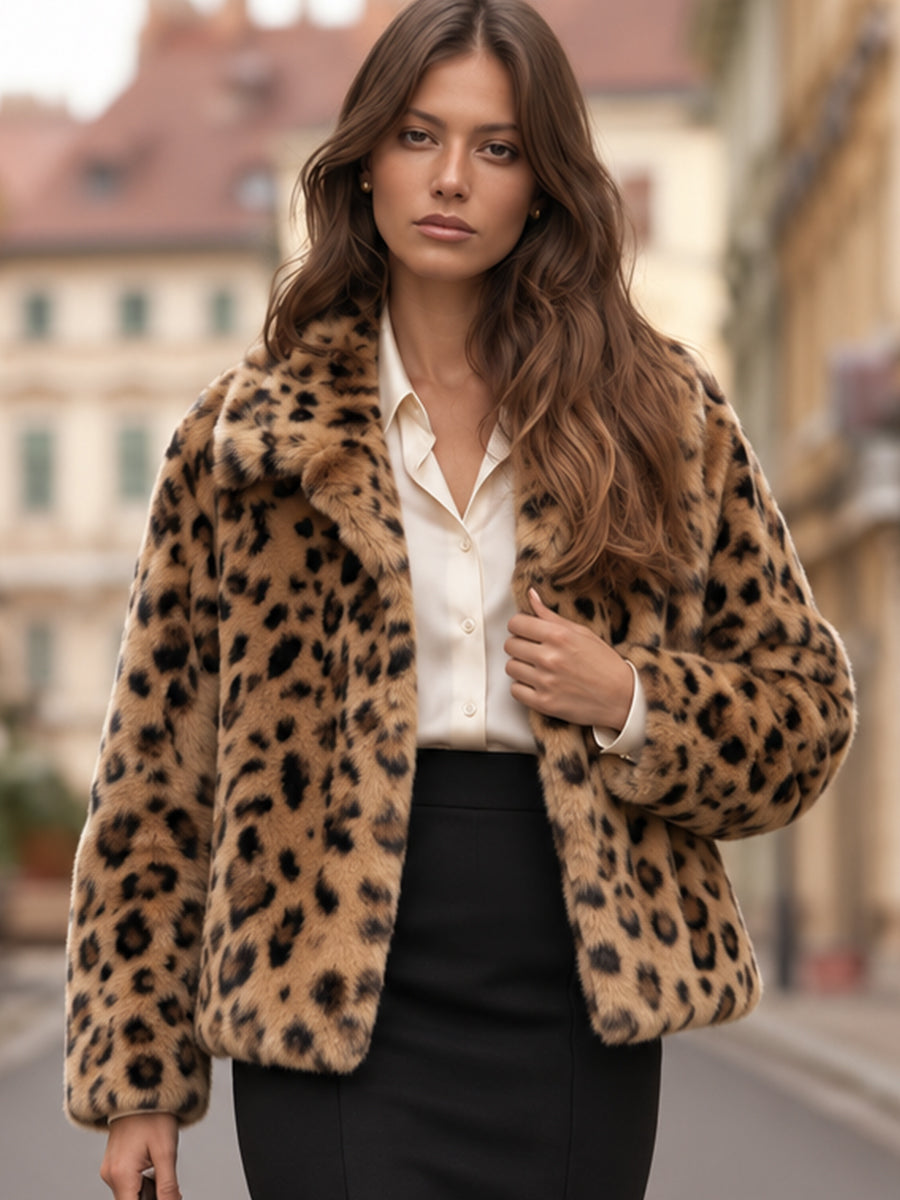 Giacca Zafren in ecopelliccia con stampa leopardata