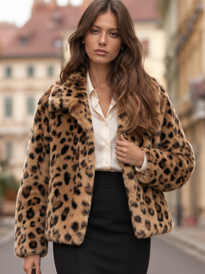 Giacca Zafren in ecopelliccia con stampa leopardata