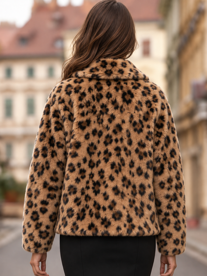 Giacca Zafren in ecopelliccia con stampa leopardata