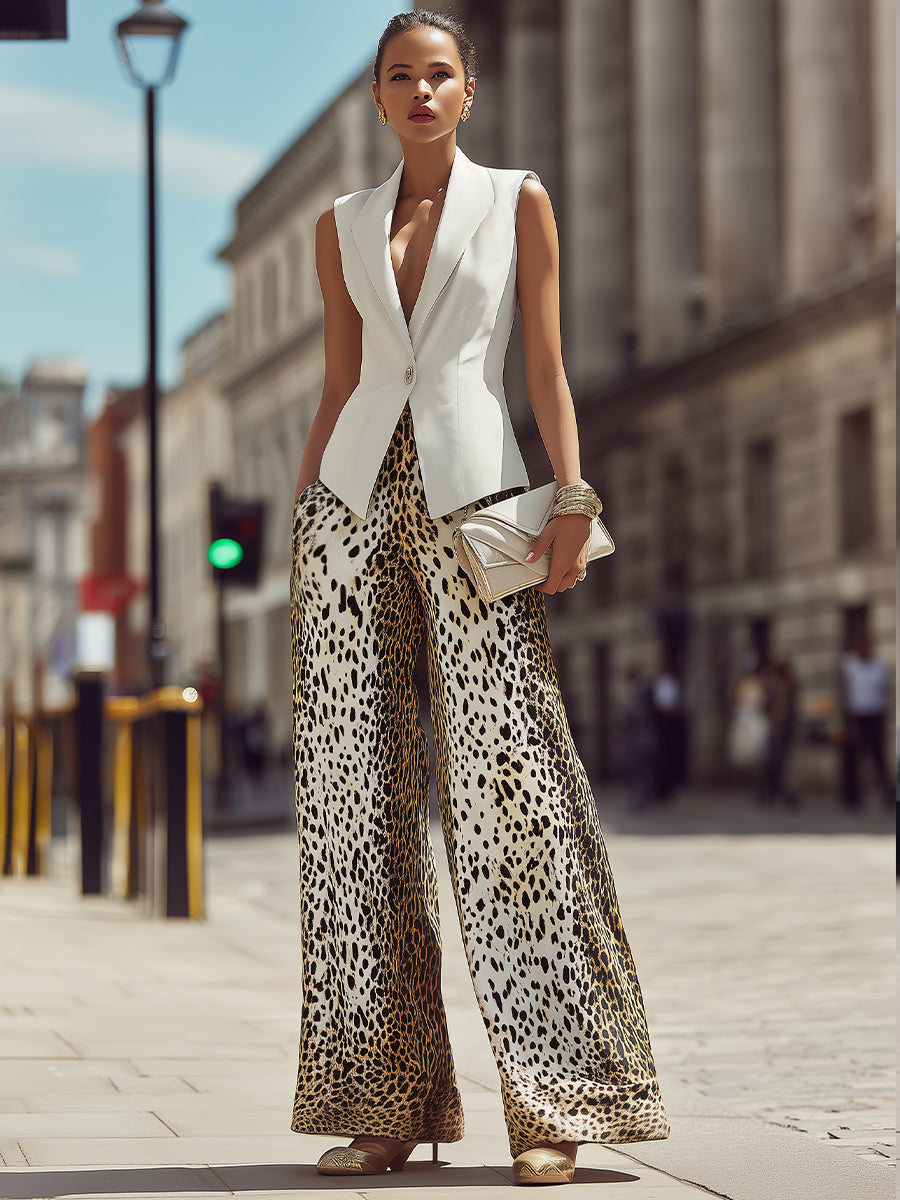 Tailleur pantalone Zafren con gilet leopardato