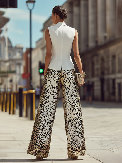 Tailleur pantalone Zafren con gilet leopardato