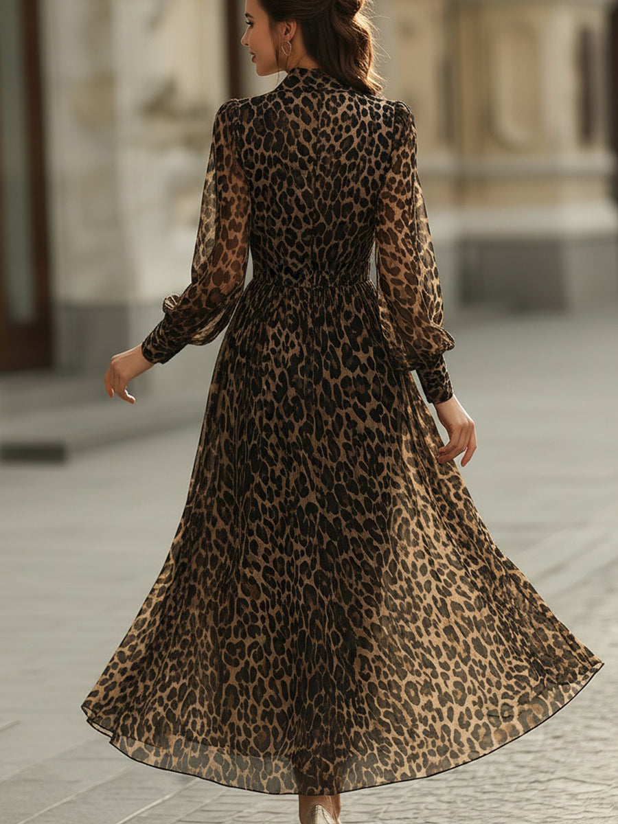 Robe portefeuille mi-longue à imprimé léopard Zafren