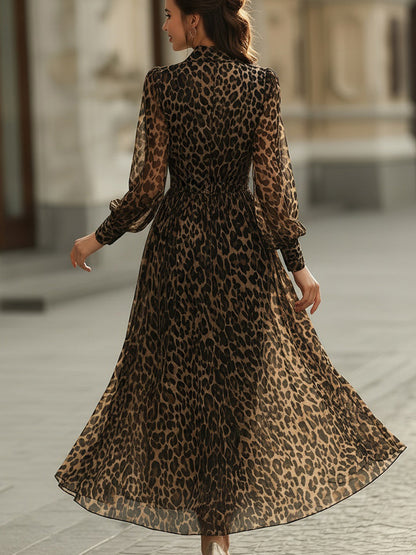 Robe portefeuille mi-longue à imprimé léopard Zafren