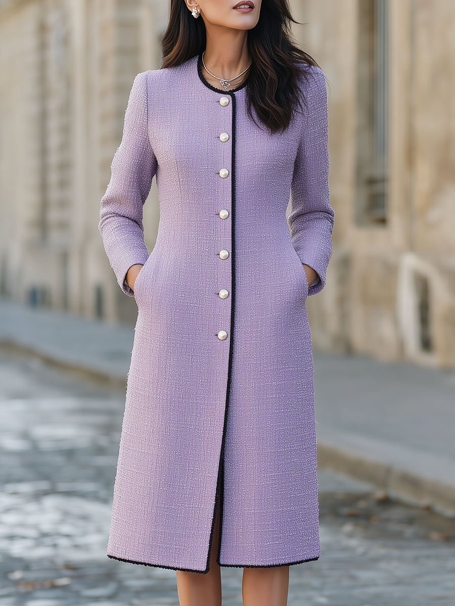 Cappotto Zafren in tweed color lilla con bottoni perlati