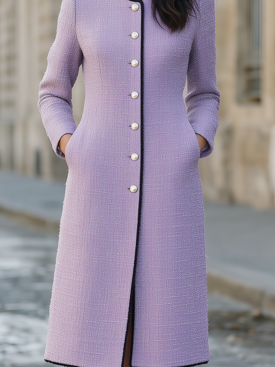 Cappotto Zafren in tweed color lilla con bottoni perlati