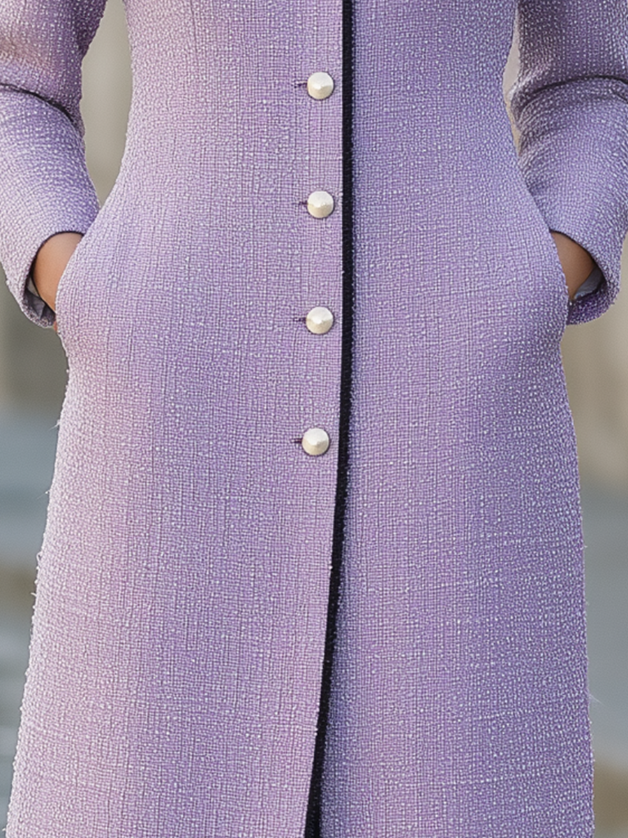 Cappotto Zafren in tweed color lilla con bottoni perlati