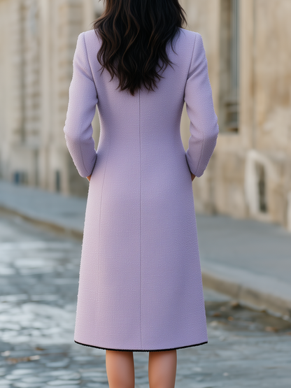 Cappotto Zafren in tweed color lilla con bottoni perlati