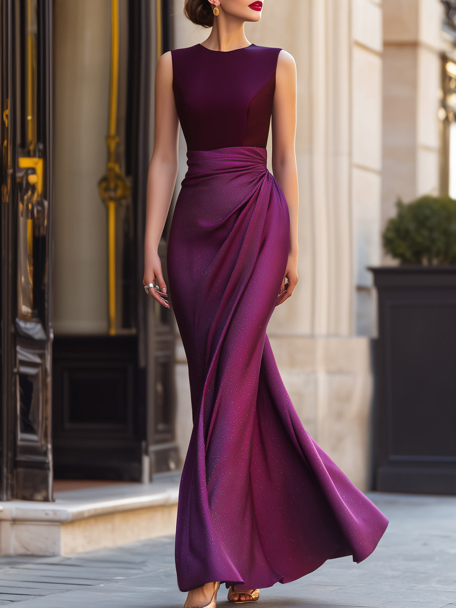 Sukienka maxi w kolorze magenta z marszczoną talią Zafren