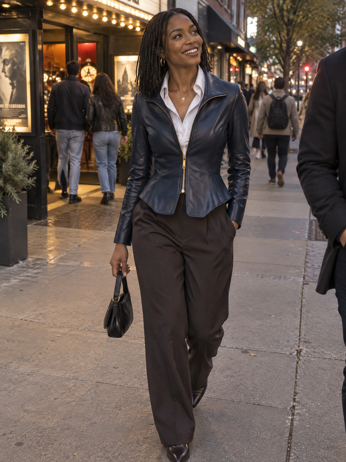 Giacca con peplum blu navy in ecopelle Zafren