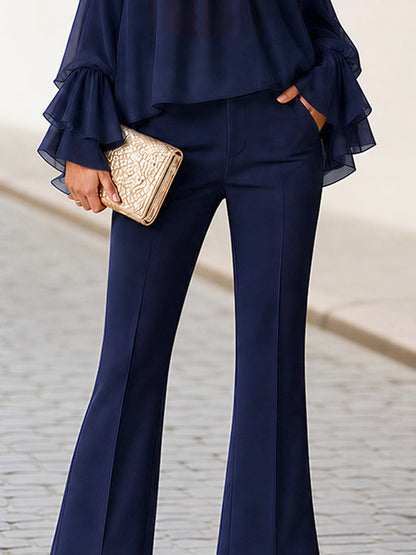 Pantaloni a zampa blu navy con spacco frontale Zafren