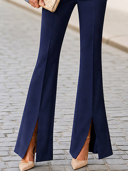 Pantaloni a zampa blu navy con spacco frontale Zafren