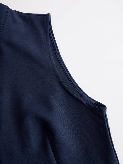 Jumpsuit blu navy a gamba larga con colletto alla coreana Zafren
