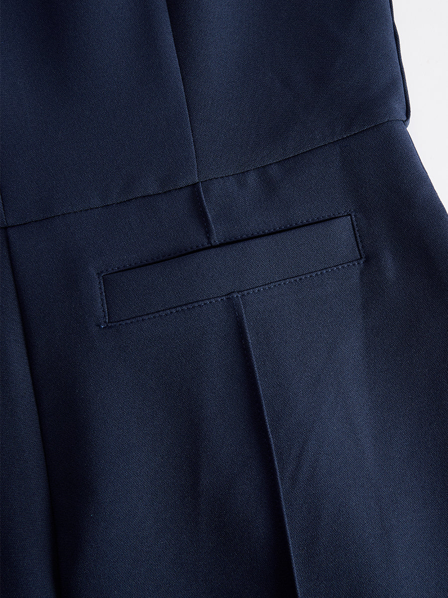 Jumpsuit blu navy a gamba larga con colletto alla coreana Zafren