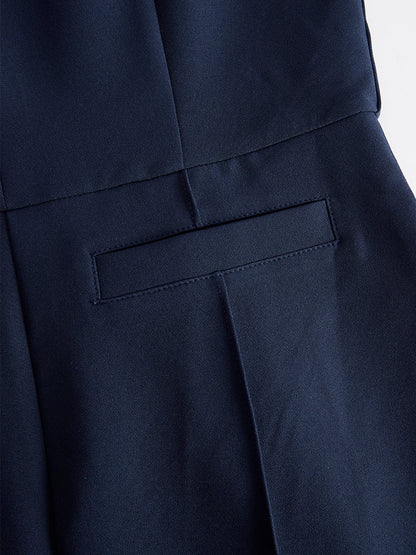 Jumpsuit blu navy a gamba larga con colletto alla coreana Zafren