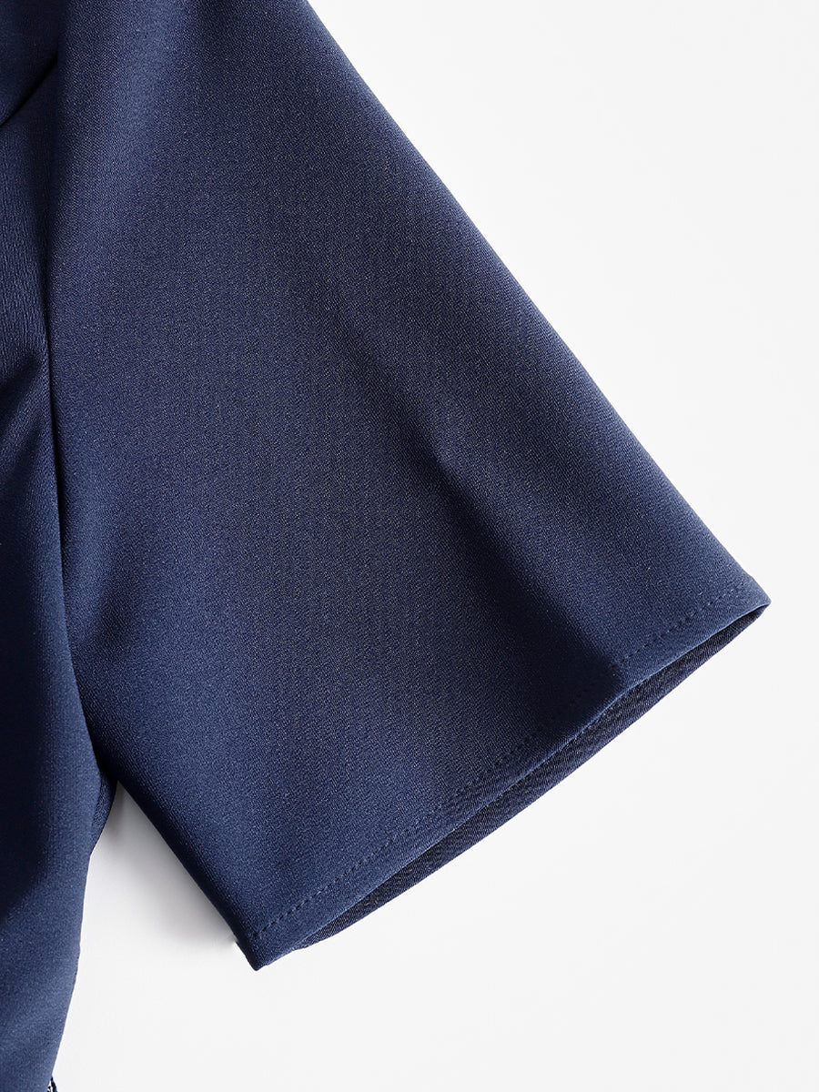 Robe Zafren bleu marine à plis et fermeture éclair sur le devant