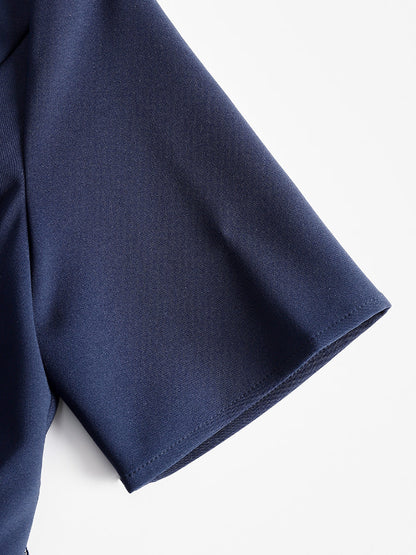 Robe Zafren bleu marine à plis et fermeture éclair sur le devant