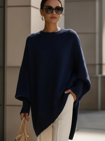 Predimenzionirani asimetrični pleteni pončo džemper Zafren
