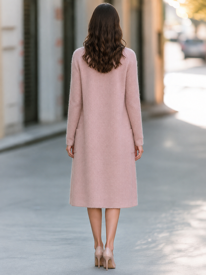 Completo Zafren con cardigan e abito midi rosa